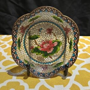 Chinese Plique a Jour Cloisonne Deep Dish, 5" diameter, 3/4" high & fluted rim.